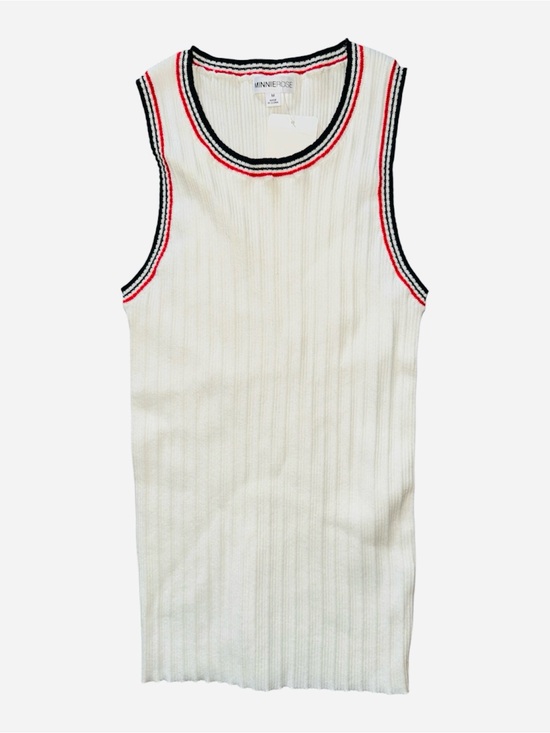 Minnie Rose Tops - Minnie Rose Cream Ribbed Tank with Black & Red Stripe Trim Size Medium